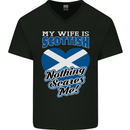 Nothing Scares Me My Wife is Scottish Scotland Mens V-Neck Cotton T-Shirt Black