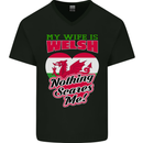 Nothing Scares Me My Wife is Welsh Wales Mens V-Neck Cotton T-Shirt Black