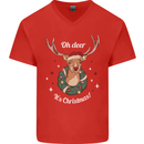 Oh Deer Its Christmas Funny Hunting Hunter Xmas Mens V-Neck Cotton T-Shirt Red