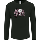 Pigtail Punk Rock Girl Skull Mens Long Sleeve T-Shirt Black