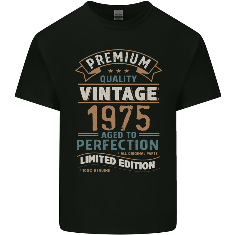 Premium Vintage 48th Birthday 1975 Mens Cotton T-Shirt Tee Top Black