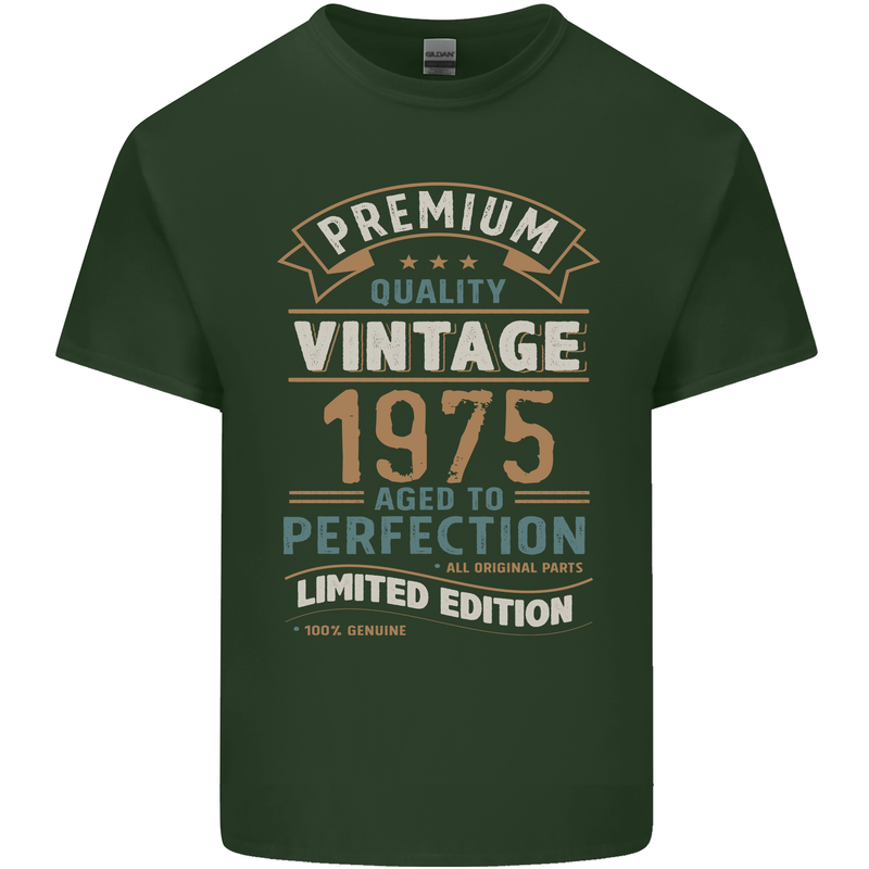 Premium Vintage 48th Birthday 1975 Mens Cotton T-Shirt Tee Top Forest Green