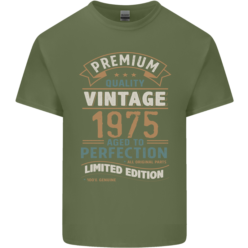 Premium Vintage 48th Birthday 1975 Mens Cotton T-Shirt Tee Top Military Green