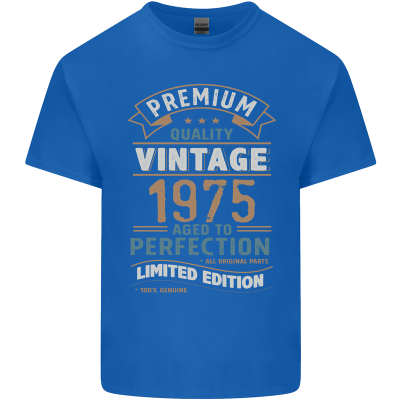 Premium Vintage 48th Birthday 1975 Mens Cotton T-Shirt Tee Top Royal Blue