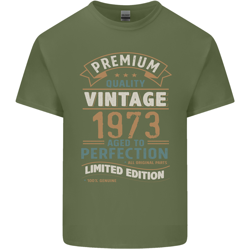 Premium Vintage 50th Birthday 1973 Mens Cotton T-Shirt Tee Top Military Green