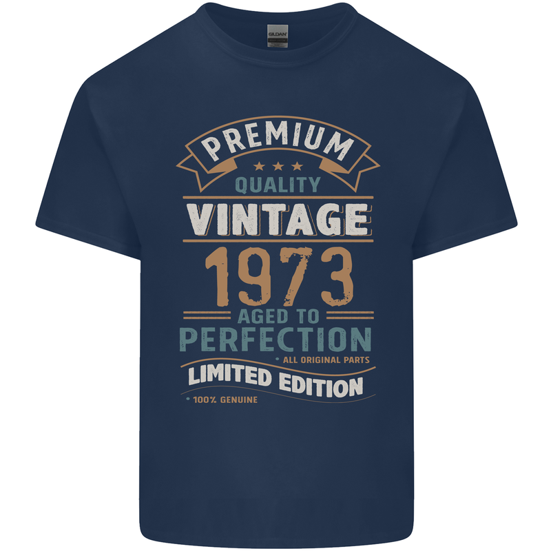 Premium Vintage 50th Birthday 1973 Mens Cotton T-Shirt Tee Top Navy Blue
