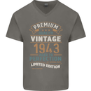 Premium Vintage 80th Birthday 1943 Mens V-Neck Cotton T-Shirt Charcoal