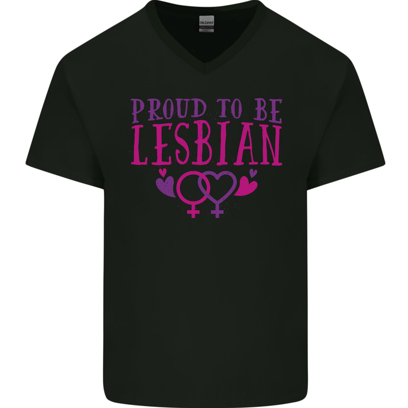 Proud to Be a Lesbian LGBT Gay Pride Day Mens V-Neck Cotton T-Shirt Black