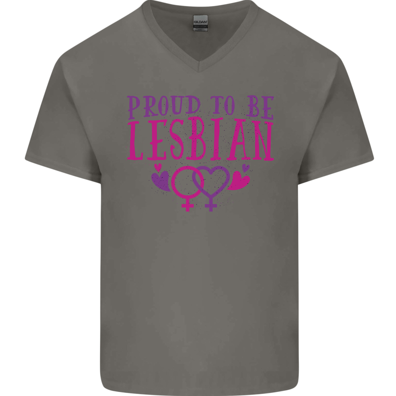 Proud to Be a Lesbian LGBT Gay Pride Day Mens V-Neck Cotton T-Shirt Charcoal