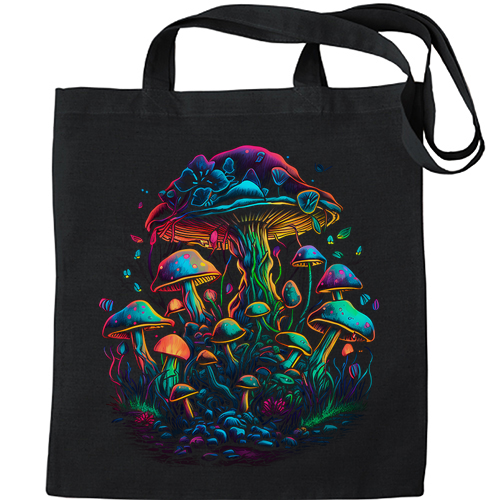 Psychedelic Magic Mushrooms Trippy LSD Mens Womens Kids Unisex Black Tote Bag