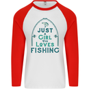 Just a Girl Who Loves Fishing Fisherwoman Mens L/S Baseball T-Shirt White/Red