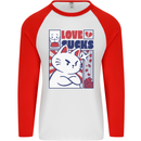 Cat Love Sucks Anti Valentines Singles Day Mens L/S Baseball T-Shirt White/Red