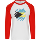 Torn Bahamas Flag Bahamians Day Football Mens L/S Baseball T-Shirt White/Red