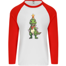 Cute Christmas T-Rex Funny Xmas Dinosaur Mens L/S Baseball T-Shirt White/Red