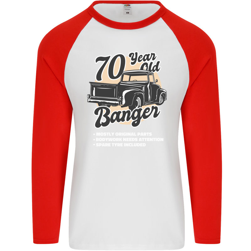 70 Year Old Banger Birthday 70th Year Old Mens L/S Baseball T-Shirt White/Red