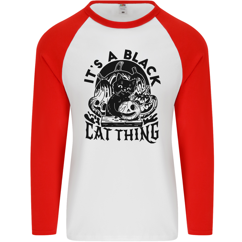Its a Black Cat Thing Halloween Mens L/S Baseball T-Shirt White/Red