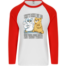 An Owl & Cat Book Reading Bibliophile Mens L/S Baseball T-Shirt White/Red