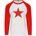 Red Star Army As Worn by Mens L/S Baseball T-Shirt White/Red