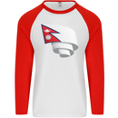 Curled Nepal Flag Nepalese Day Football Mens L/S Baseball T-Shirt White/Red