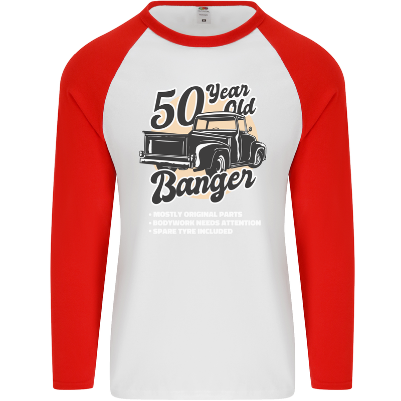 50 Year Old Banger Birthday 50th Year Old Mens L/S Baseball T-Shirt White/Red