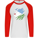 Torn Djibouti Flag Djiboutians Day Football Mens L/S Baseball T-Shirt White/Red