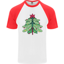 Christmas Dragonfly Xmas Tree Mens S/S Baseball T-Shirt White/Red