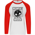 Monday Dead Inside Skull Work Mens L/S Baseball T-Shirt White/Red