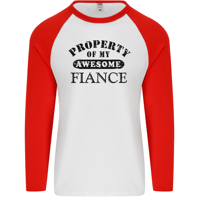 Property of My Awesome Fiance Mens L/S Baseball T-Shirt White/Red
