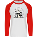 Virtruvian Drummer Funny Drumming Drum Mens L/S Baseball T-Shirt White/Red