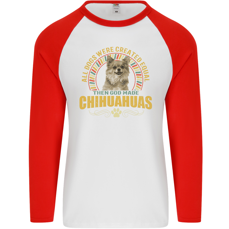 A Chihuahua Dog Mens L/S Baseball T-Shirt White/Red