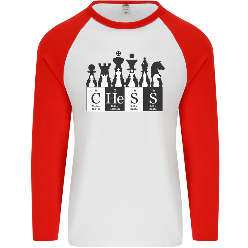 Chess Elements Periodic Table Mens L/S Baseball T-Shirt White/Red