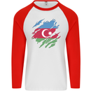 Torn Azerbaijan Flag Azerbaijani Day Football Mens L/S Baseball T-Shirt White/Red