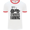 I'd Rather Be Farming Farmer Tractor Mens Ringer T-Shirt White/Red