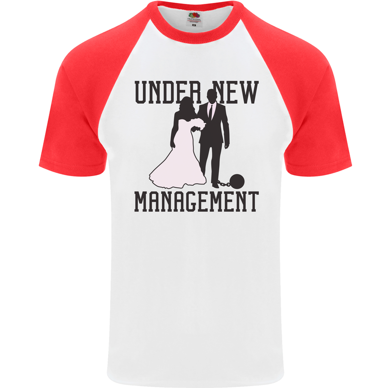 Just Married Under New Management Mens S/S Baseball T-Shirt White/Red