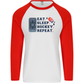 Eat Sleep Hockey Repeat Ice Street Mens L/S Baseball T-Shirt White/Red
