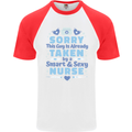 Taken By a Smart Nurse Funny Valentines Day Mens S/S Baseball T-Shirt White/Red
