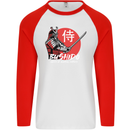 Bushido Samurai Warrior Sword Ronin MMA Mens L/S Baseball T-Shirt White/Red