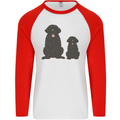 Newfoundland Dog With Puppy Mens L/S Baseball T-Shirt White/Red