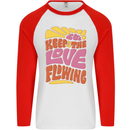 60s Keep the Love Flowing Funny Hippy Peace Mens L/S Baseball T-Shirt White/Red
