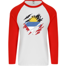 Torn Antigua and Barbuda Flag Day Football Mens L/S Baseball T-Shirt White/Red