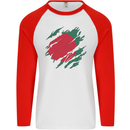 Torn Bangladesh Flag Bangladeshi Day Football Mens L/S Baseball T-Shirt White/Red