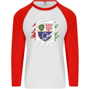 Torn Bosnia and Herzegovina Flag Day Football Mens L/S Baseball T-Shirt White/Red