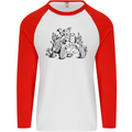 Tortoise Mushrooms Nature Mycology Mens L/S Baseball T-Shirt White/Red