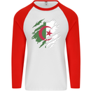 Torn Algeria Flag Algerian Day Football Mens L/S Baseball T-Shirt White/Red