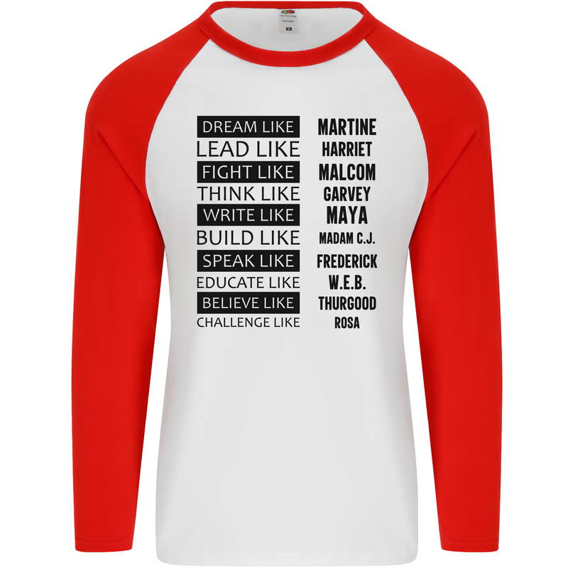 Dream Like Black Lives Matter History Month Mens L/S Baseball T-Shirt White/Red