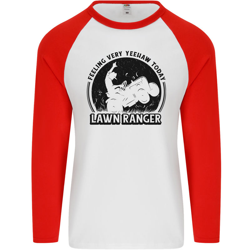 Lawn Ranger Funny Gardening Gardener Grass Mens L/S Baseball T-Shirt White/Red