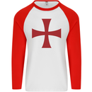 Knights Templar Cross Fancy Dress Outfit Mens L/S Baseball T-Shirt White/Red