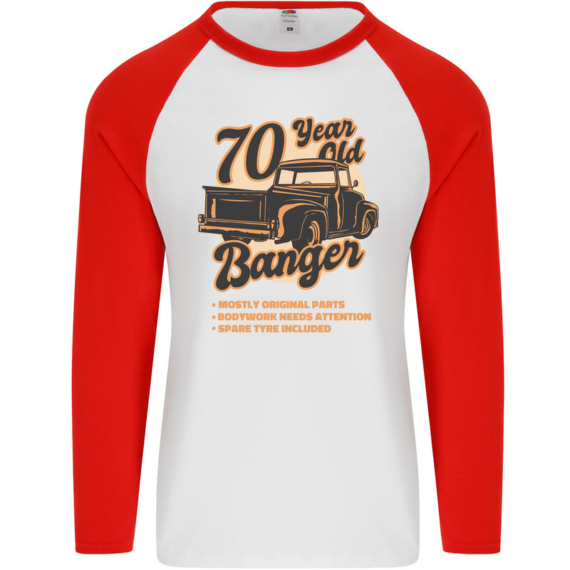 70 Year Old Banger Birthday 70th Year Old Mens L/S Baseball T-Shirt White/Red