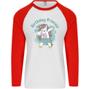 Birthday Princess Unicorn 4th 5th 6th 7th 8th Mens L/S Baseball T-Shirt White/Red