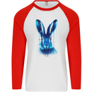 Rabbit Watercolour Mens L/S Baseball T-Shirt White/Red